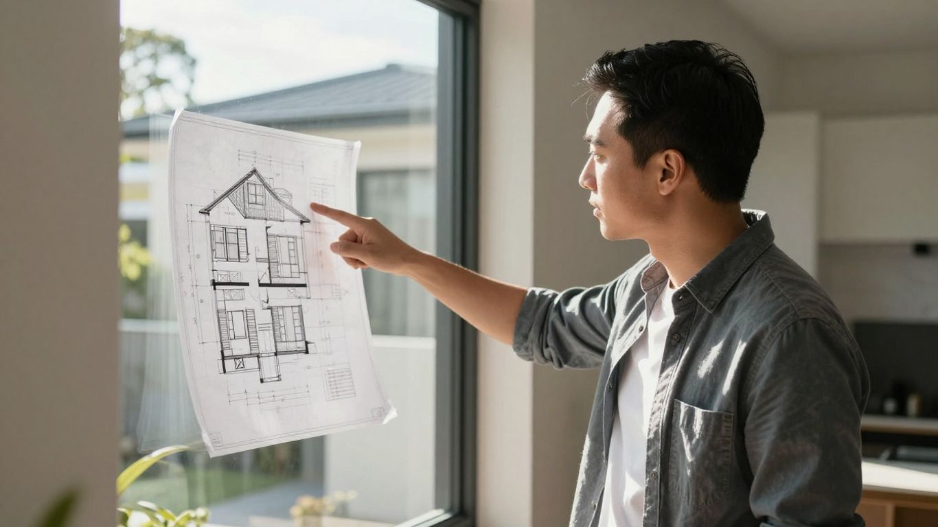 Real estate agent discussing property plans in Australia.